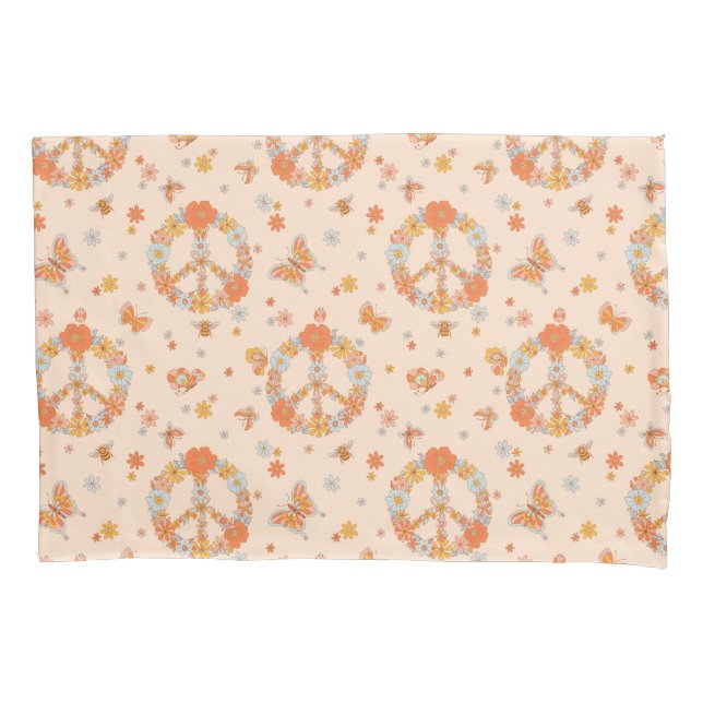 Orange Peace Floral Pattern Kissenbezug (Vorderseite)