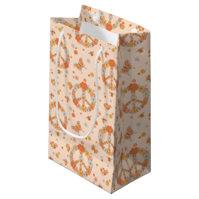 Orange Peace Floral Pattern Kleine Geschenktüte (Vorderseite Schrägansicht)