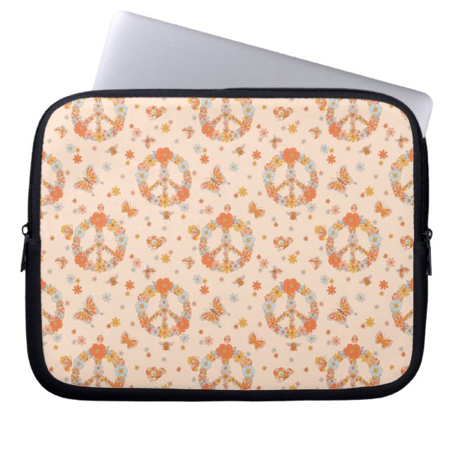 Orange Peace Floral Pattern Laptopschutzhülle (Vorderseite)
