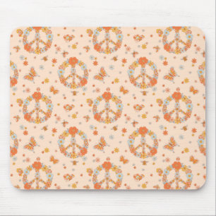 Orange Peace Floral Pattern Mousepad
