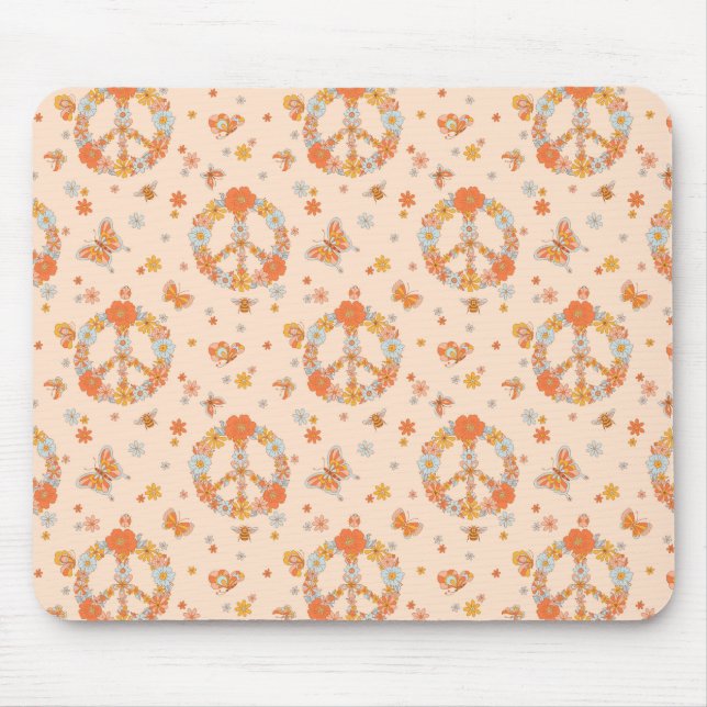 Orange Peace Floral Pattern Mousepad (Vorne)