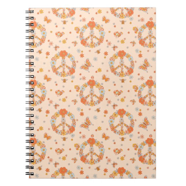 Orange Peace Floral Pattern Notizblock (Vorderseite)