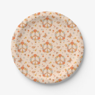 Orange Peace Floral Pattern Pappteller
