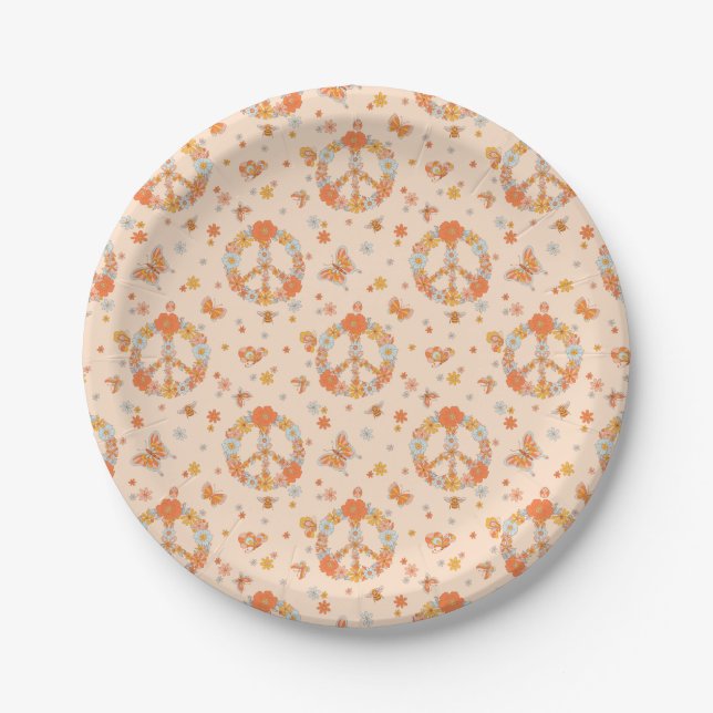Orange Peace Floral Pattern Pappteller (Vorderseite)