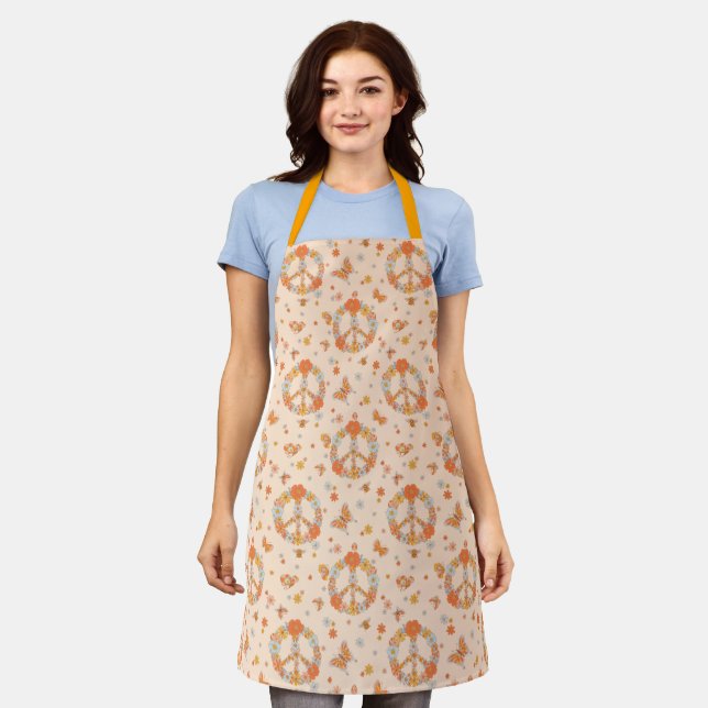 Orange Peace Floral Pattern Schürze (Getragen)