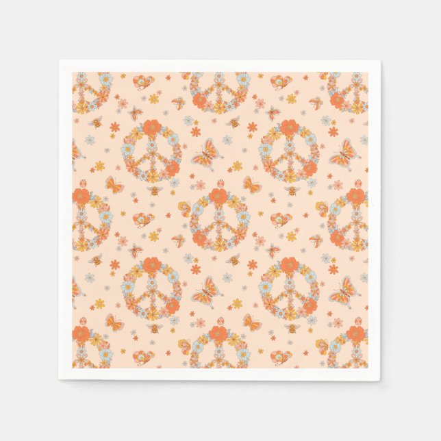 Orange Peace Floral Pattern Serviette (Vorderseite)