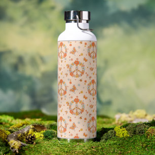 Orange Peace Floral Pattern Trinkflasche