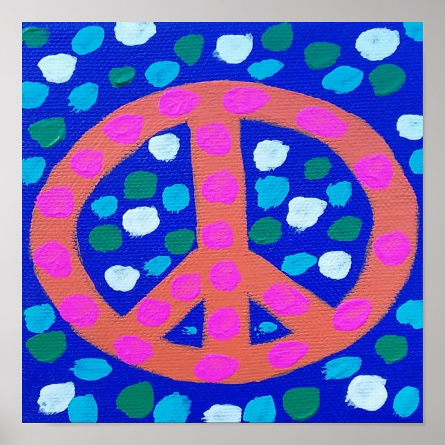 Orange Peace Sign auf Blue Poster (Vorne)