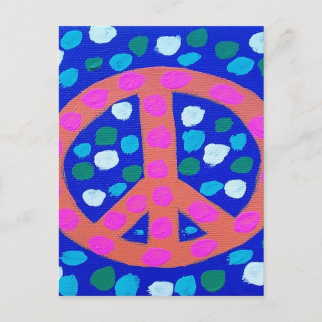 Orange Peace Sign auf Blue Postkarte (Vorderseite)