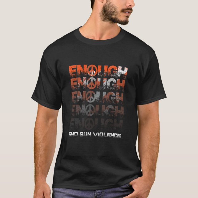 Orange Peace Sign Enough End Gun Gewalt T-Shirt (Vorderseite)