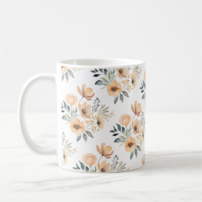 Orange Peach Farbige Wilde Rose Blume Bouquet Kaffeetasse (Links)