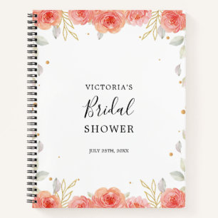 Orange Peach Floral Frame Brautparty Geschenkliste Notizbuch