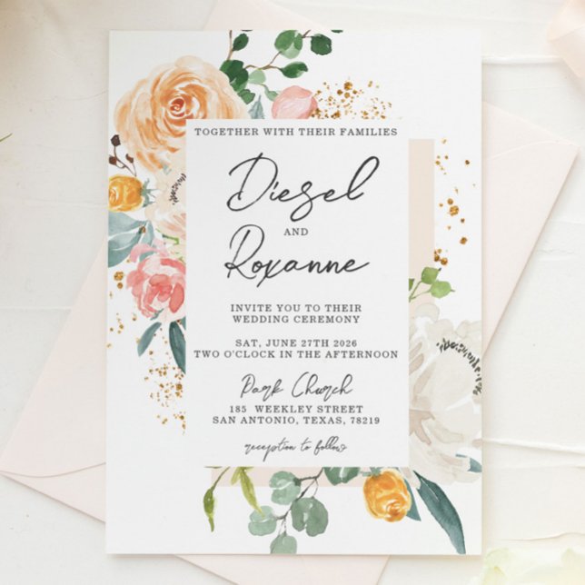 Orange Peach Floral Wedding Einladung (Von Creator hochgeladen)