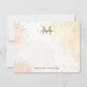 Orange Peach Gold Watercolor Splash Monogram Mitteilungskarte
