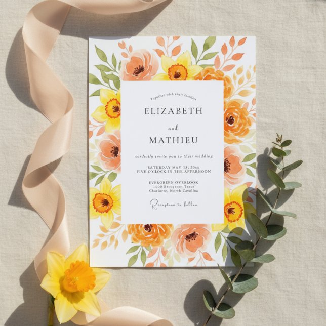 Orange Peach Painterly Blossom Wedding Einladung (Von Creator hochgeladen)