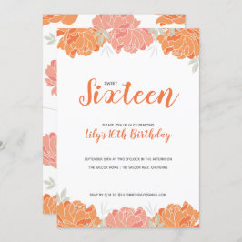 Orange & Peach Peonies Sweet 16 Birthday Party Einladung