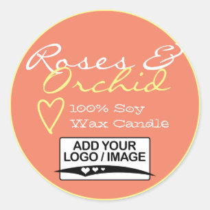 Orange Peach Simple Candle Labels mit Logo Pastell Runder Aufkleber