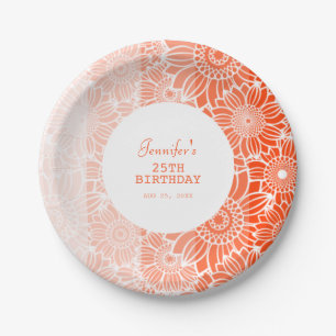 Orange Peach Stripes Floral Geburtstag Pappteller
