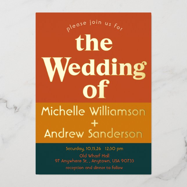 Orange Peacock Moderne Retro Folieneinladung (Vorderseite)