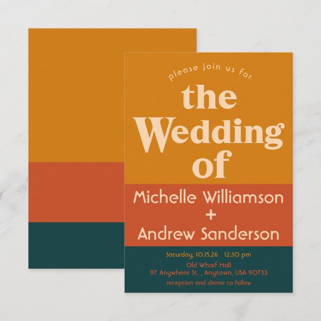 Orange Peacock Modernes Retro 3,5 x 5 Einladung (Vorne/Hinten)