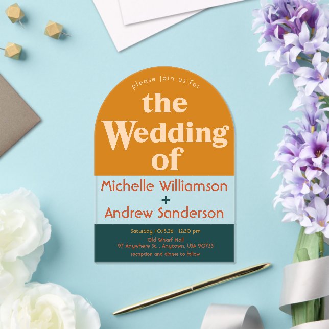 Orange Peacock Modernes Retro-Armatur Acryleinladungen (Insitu (Hochzeit))