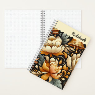 Orange Peonies & Bells - Ausdrucksvolle Grunge Kun Notizbuch