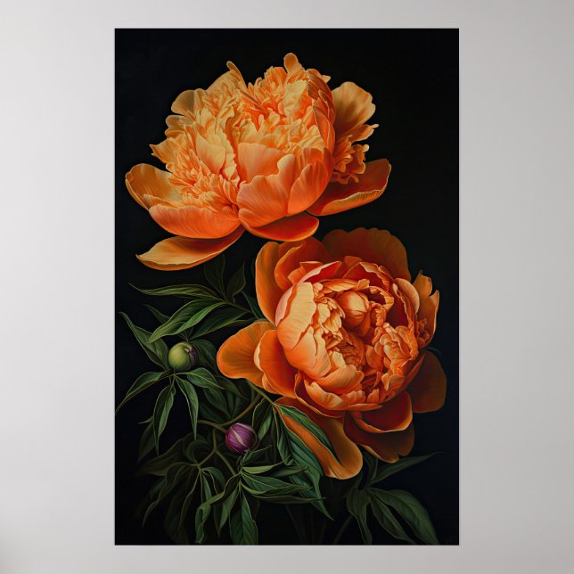 Orange Peonies Blume Art Print Poster (Vorne)