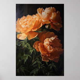Orange Peonies Blume Art Print Poster