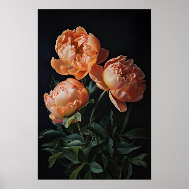 Orange Peonies Blume Art Print Poster (Vorne)