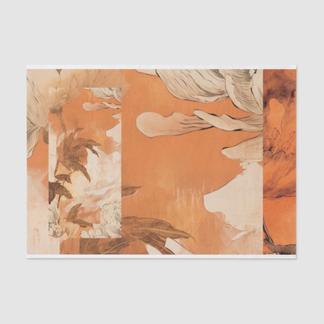Orange Peonies Dekoupage Design Seidenpapier (Vorderseite)