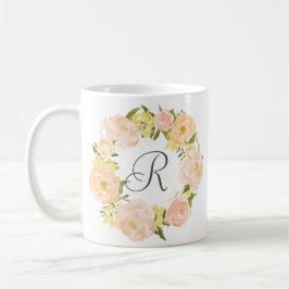Orange Peonies Wreath Personalisierte Monogramm-Ta Tasse