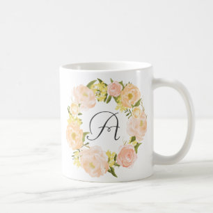 Orange Peonies Wreath Personalisierte Monogramm-Ta Tasse