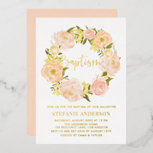 Orange Peony Blume Wreath Baby Girl Baptisse Folieneinladung