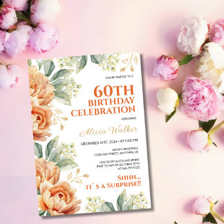 Orange Peony Floral Gold Leaaf Überraschung Geburt Einladung