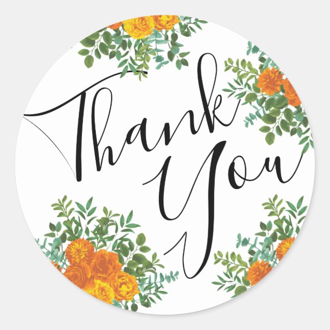 Orange Peony & Rose Blumenaufkleber Umschlag Aufkl Runder Aufkleber (Vorderseite)