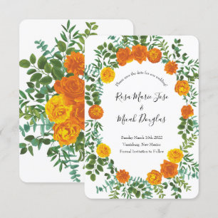 Orange Peony & Rose BlumenWedding Save the Date Einladung