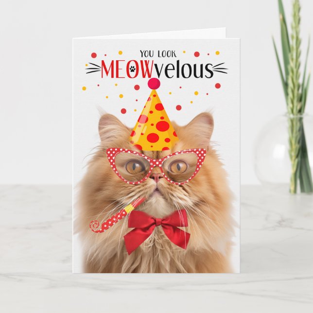 Orange Persian Cat MEOWvelous Birthday Karte (Vorderseite)