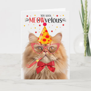 Orange Persian Cat MEOWvelous Birthday Karte