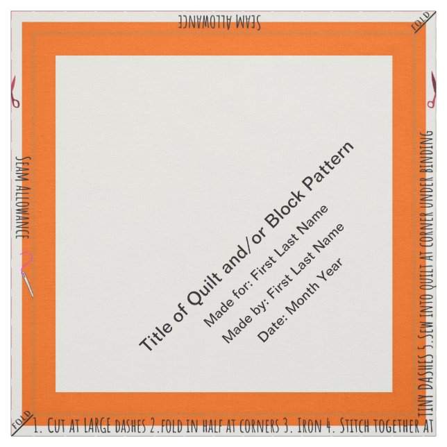 Orange Personalisiert Simple Quilt Label Corner Stoff (Muster)