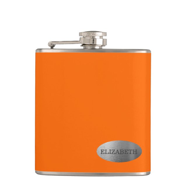 Orange personalisierte Neonbrautjungfer Flachmann (Vorderseite)