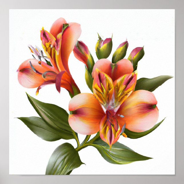 Orange Peruvian Lilies Blume Art Print Poster (Vorne)