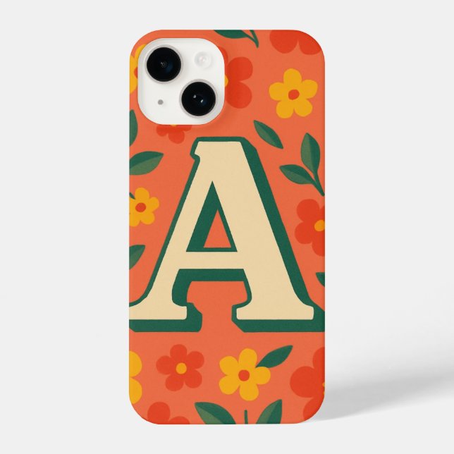 "Orange Phone Case with Bold ‘A’ & Floral Design  iPhone Hülle (Rückseite)