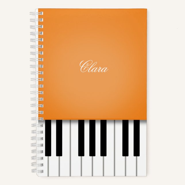 Orange Piano Music Keyboard Personalisiert Notizbuch (Vorderseite)