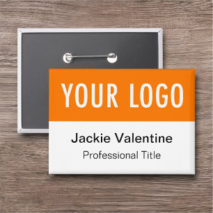 Orange Pinback Button Name Tag Company Logo Abzeic