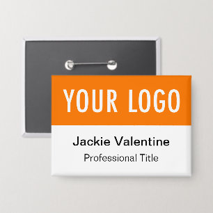 Orange Pinback Button Name Tag Company Logo Abzeic