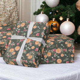 Orange Pine flora Watercolor Holiday green Geschenkpapier