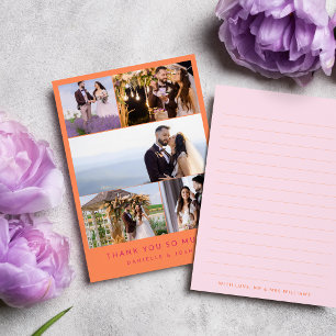 Orange Pink 5 Hochzeit Foto Collage Dankeschön Dankeskarte