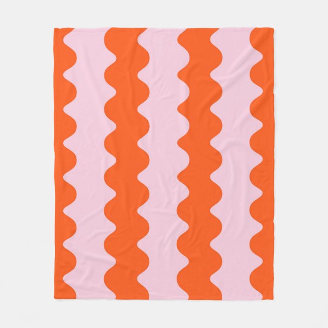 Orange Pink Abstrakt Groovy Streifen Minimalistisc Fleecedecke (Vorderseite)