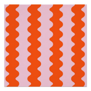 Orange Pink Abstrakt Stripe Groovy Spring Poster