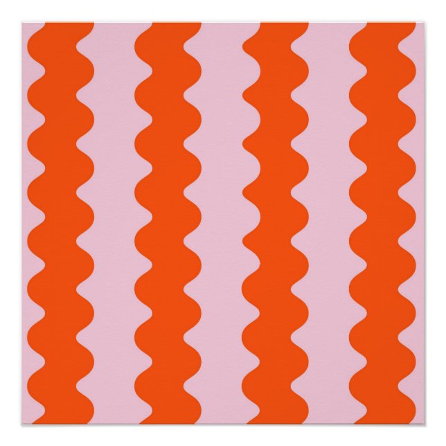 Orange Pink Abstrakt Stripe Groovy Spring Poster (Vorderseite)